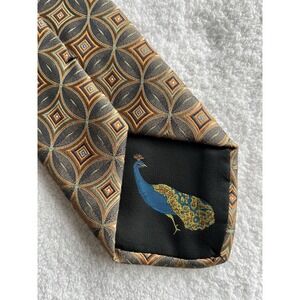 Pavone	Vintage Peacock Psychedelic Geometric Woven Jacquard Silk Tie Necktie